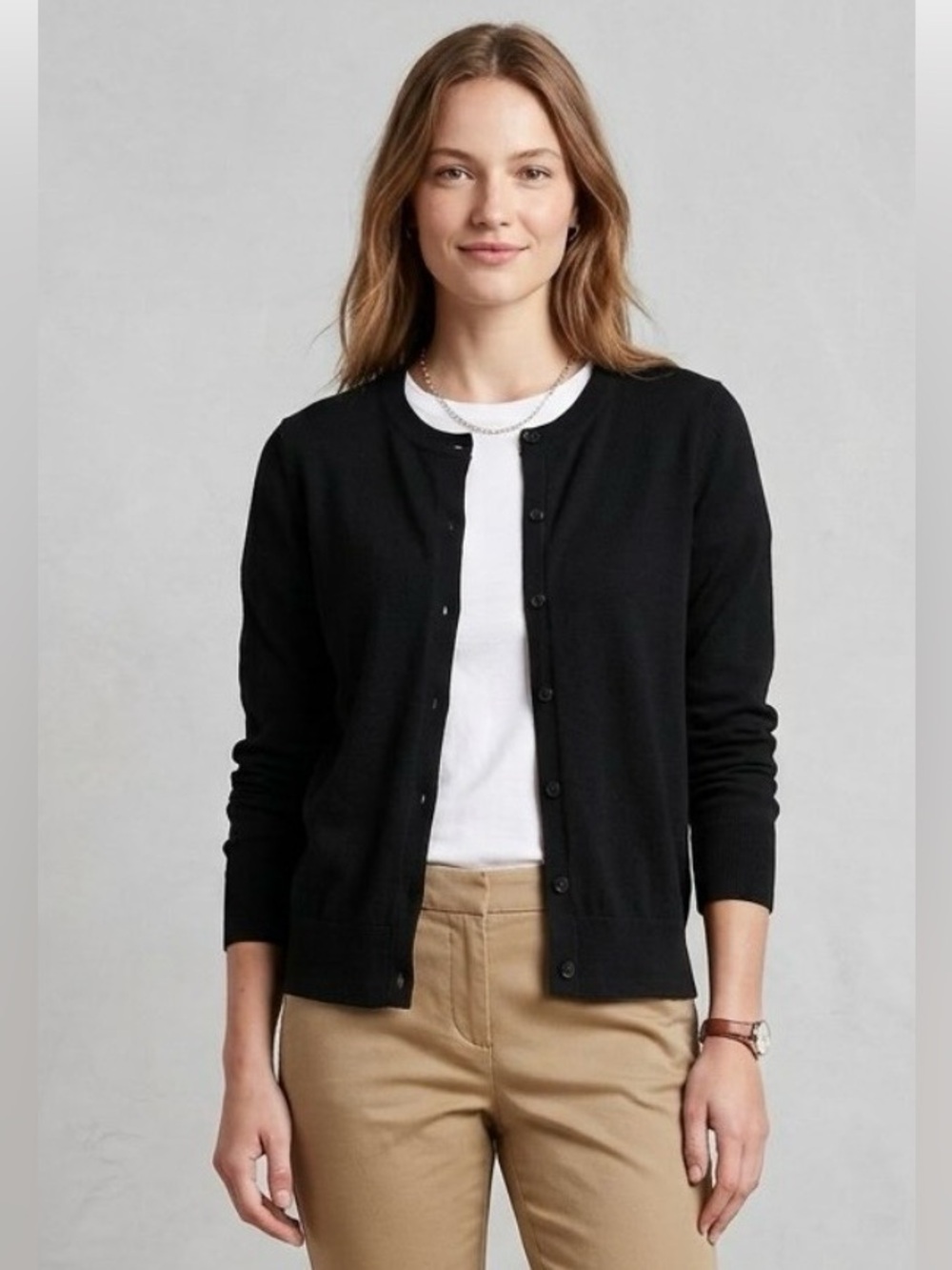GAP Classic Black Crewneck Cardigan Sweater - Women's Sz L